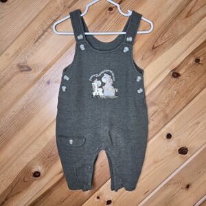 Vintage Baby Headquarters Waffle Knit Green Overall Romper Giraffe Sz 6/9 Months